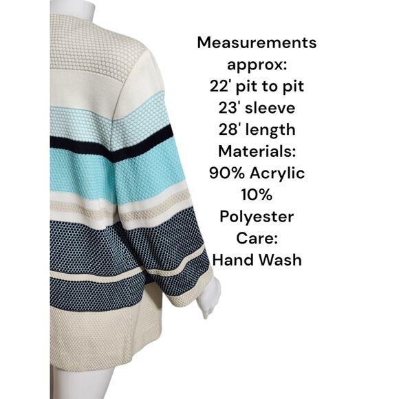 Misook Cardigan Jacket Womens Large Blue Brown Knit Colorblock Stripe Open Front - Picture 2 of 12